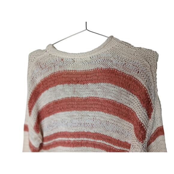 Easel Los Angeles Oversized Open Knit Sweater Small Natural Striped Pullover - Picture 7 of 13